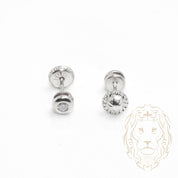 Screw Studs - Gold 10K white cz cut round closed set 4mm - BOG701