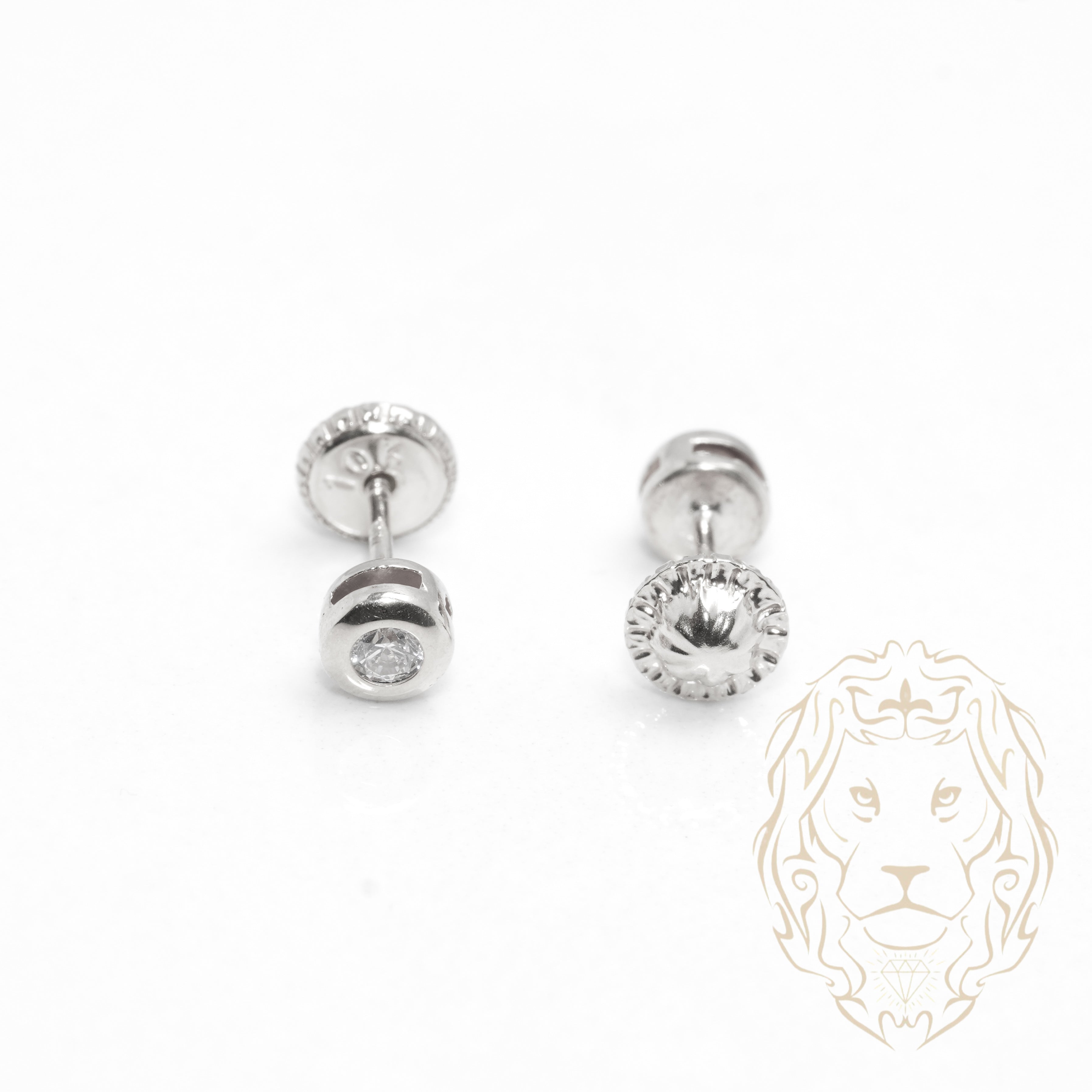 Screw Studs - Gold 10K white cz cut round closed set 4mm - BOG701