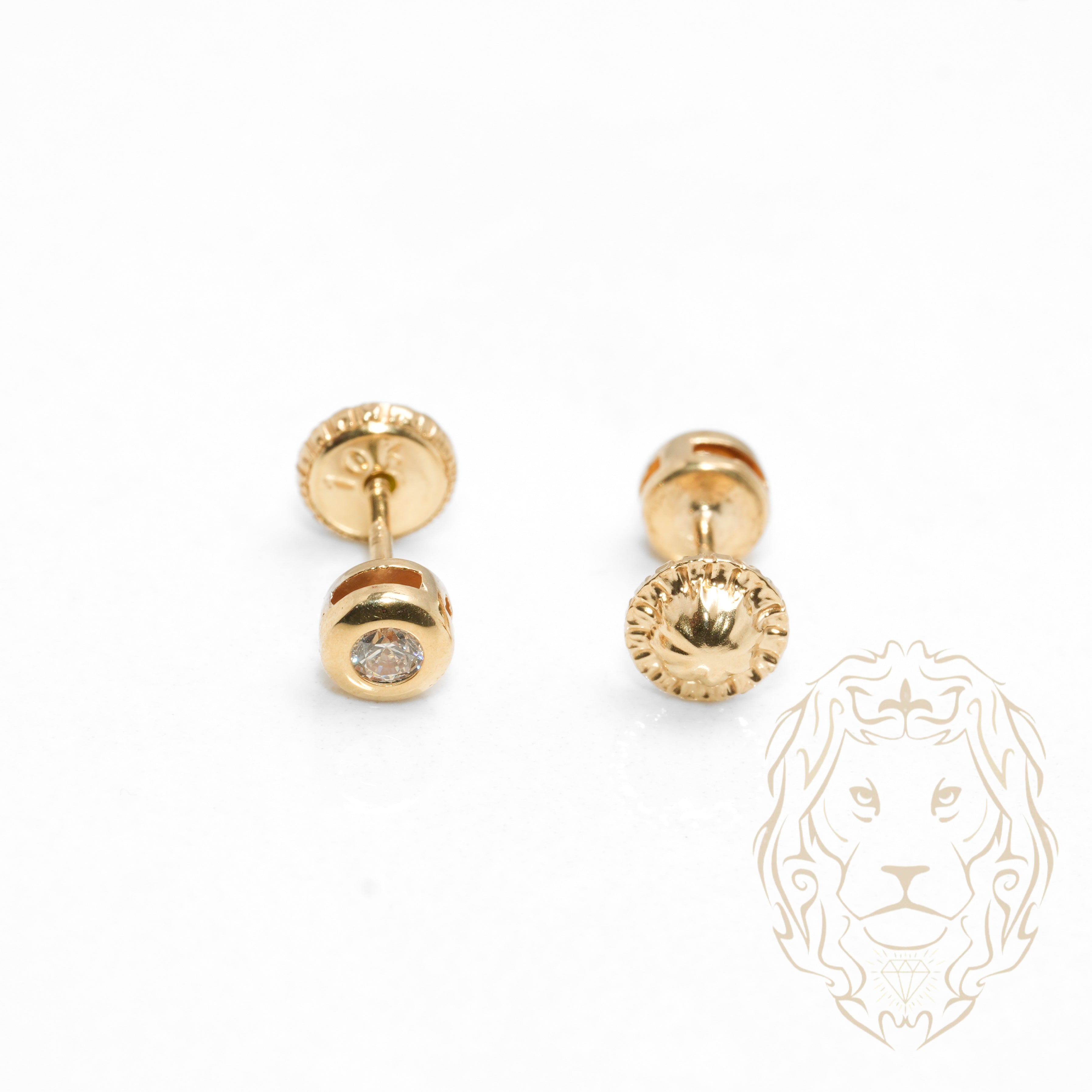 Screw Studs - Gold 10K yellow cz cut round closed set 4mm - BOG700