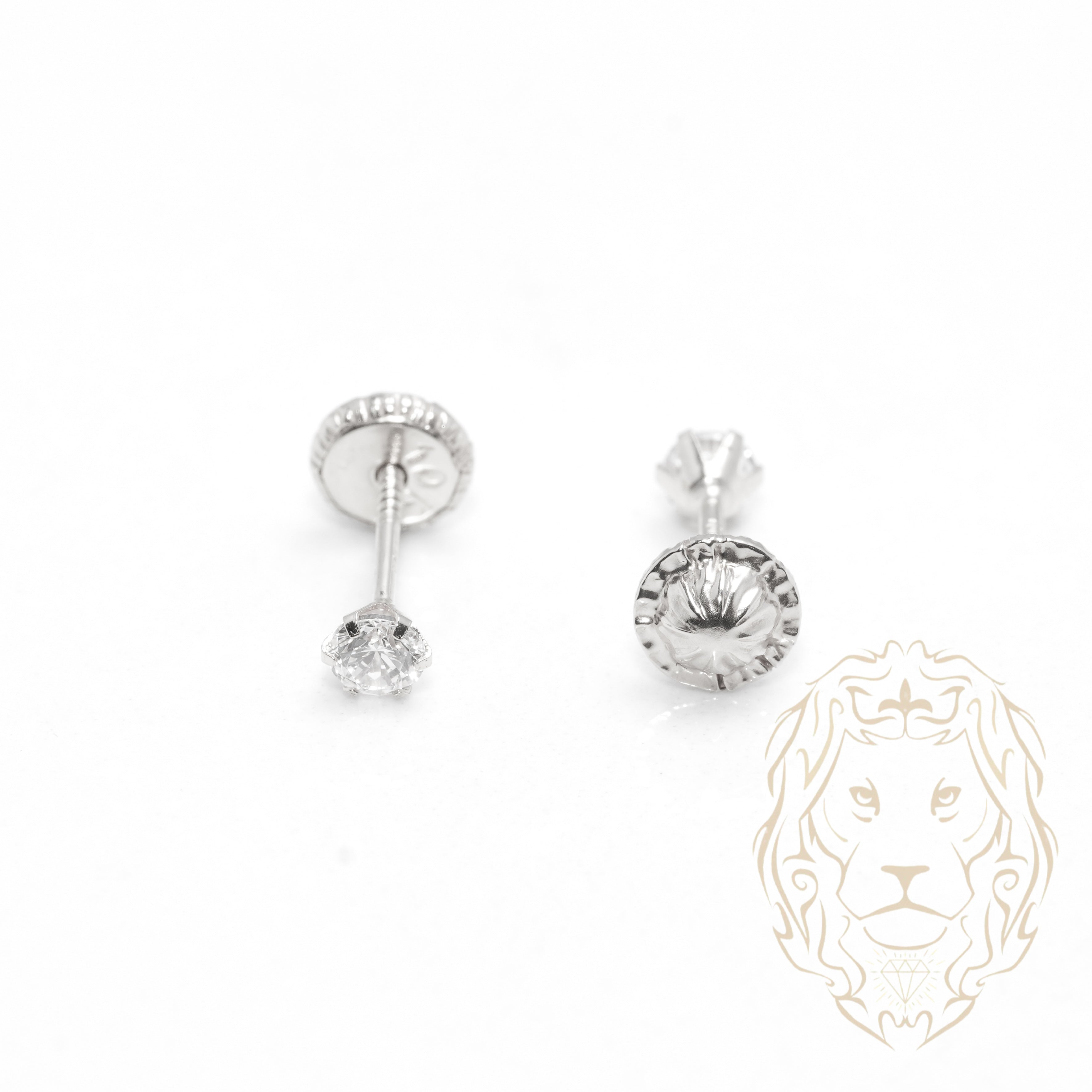 Screw Studs - Gold 10K white cz round cut 3mm - BOG703