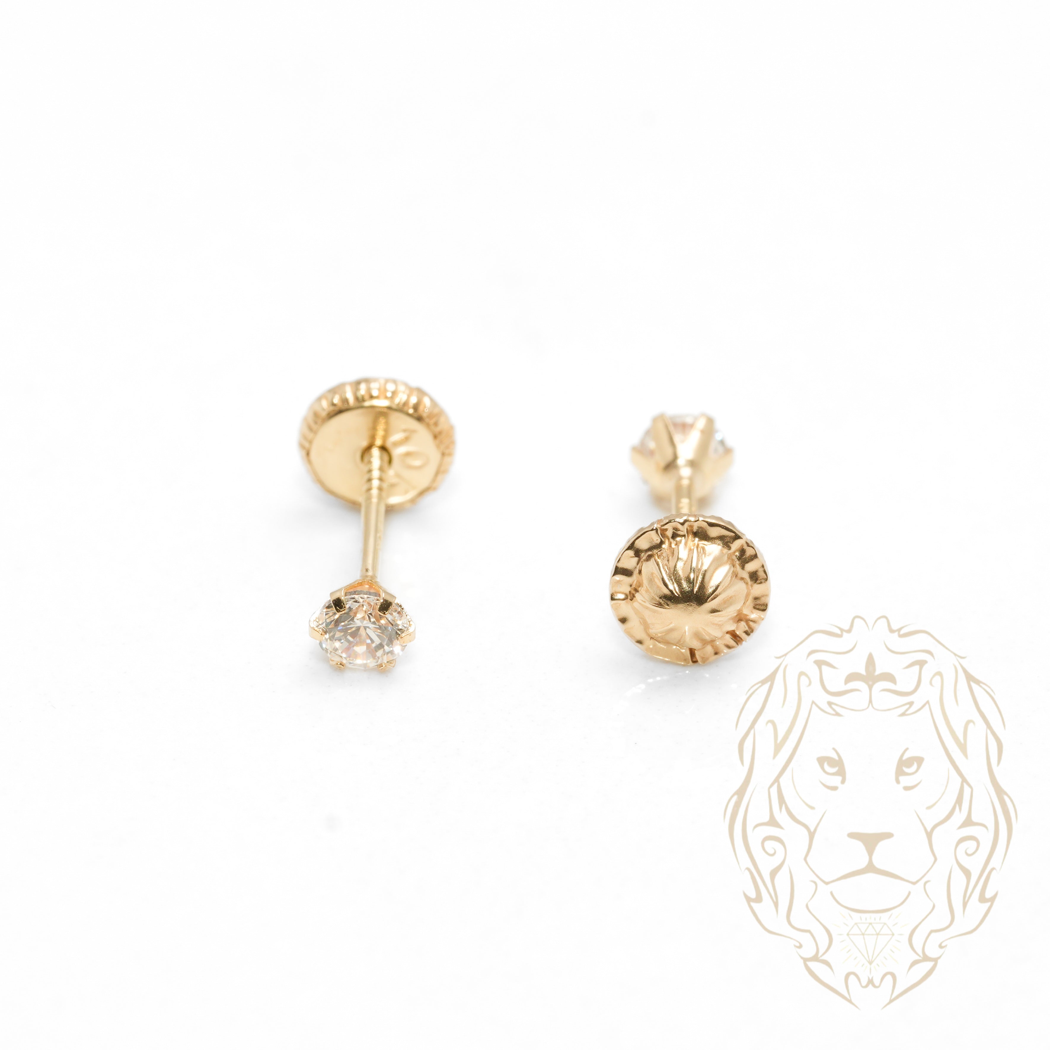 Screw Studs - Gold 10K yellow cz round cut 3mm - BOG702