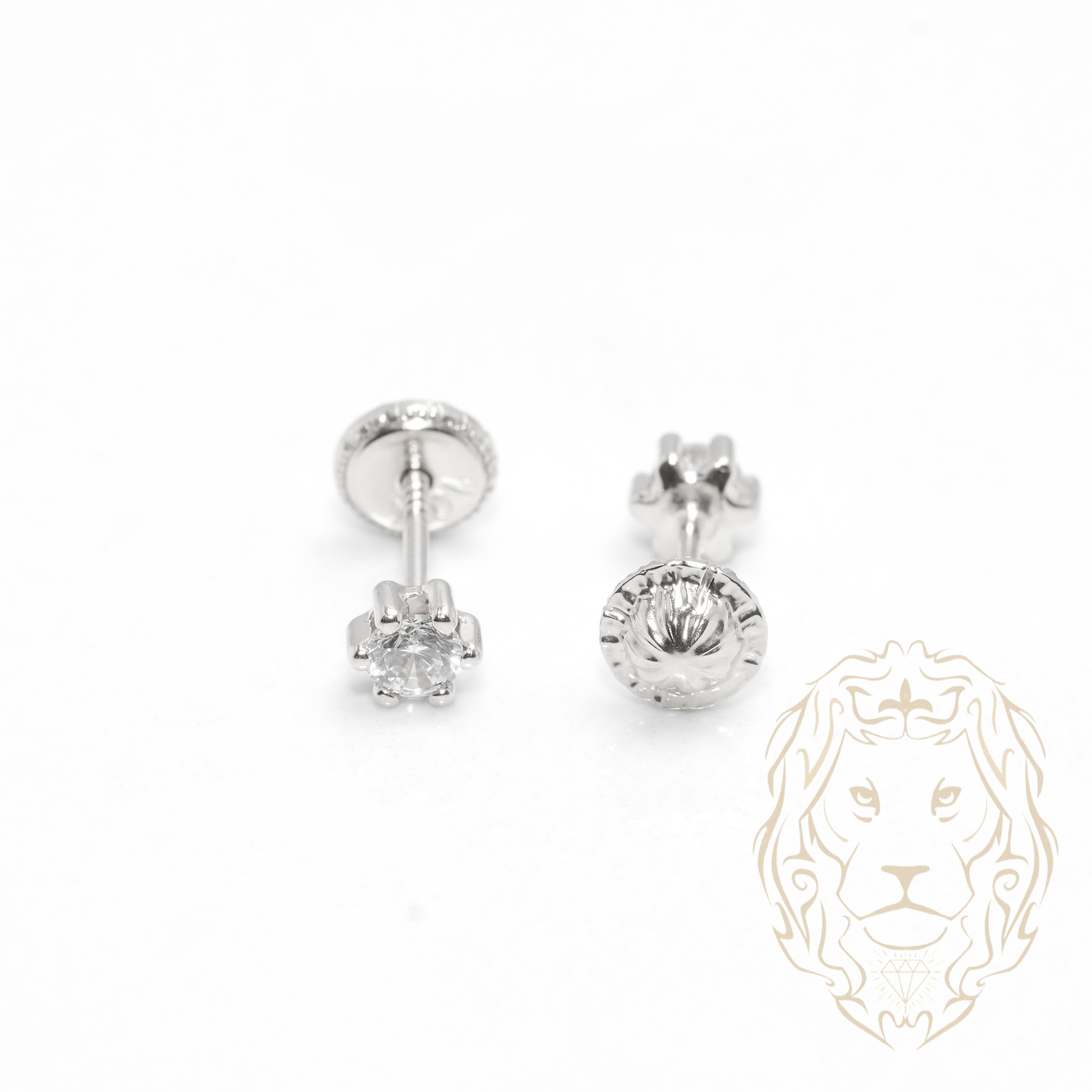 Screw Studs - Gold 10K white cz round cut 3.5mm - BOG705