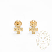 Screw Studs - 10K Yellow Gold X Cz Set - BOG706