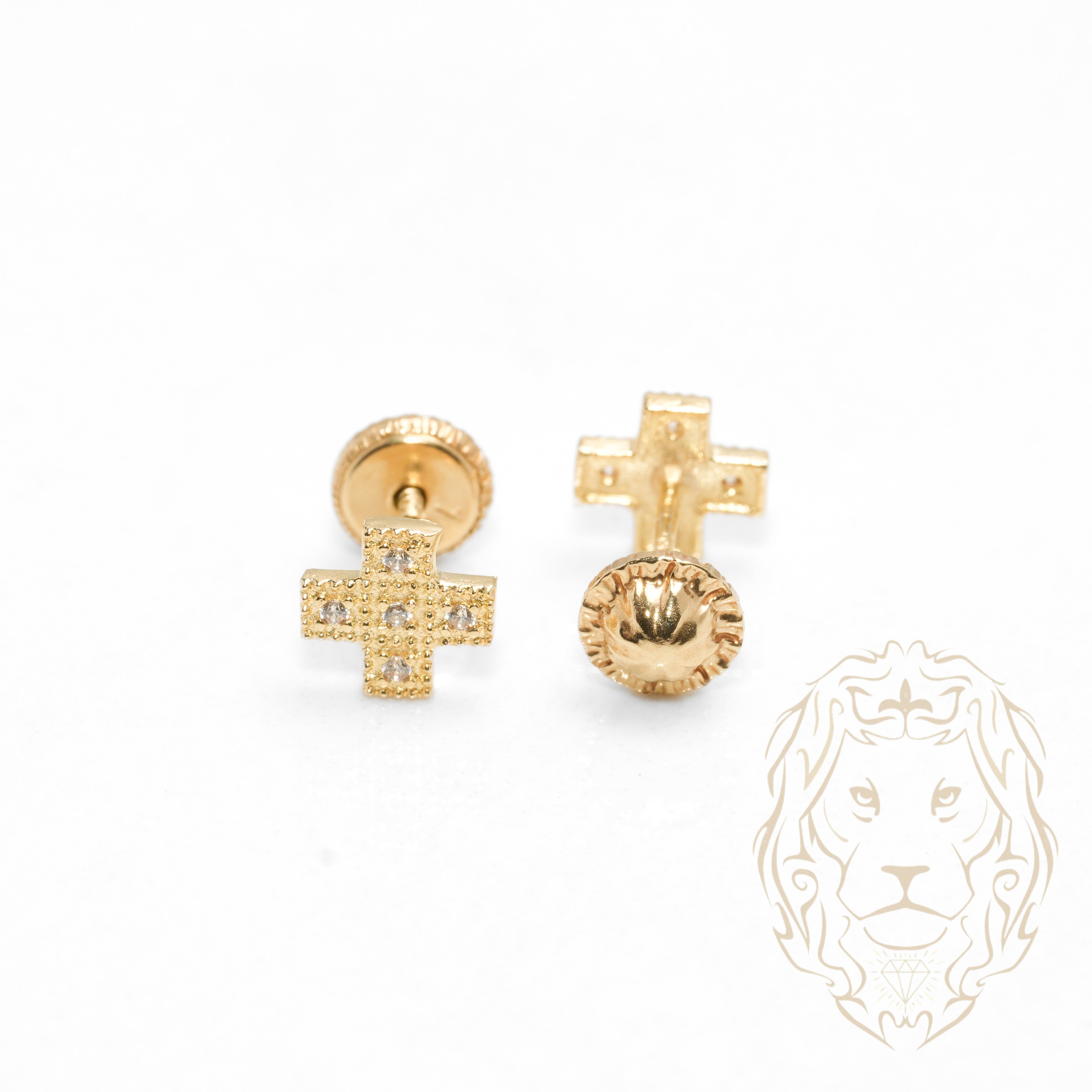 Screw Studs - 10K Yellow Gold X Cz Set - BOG706