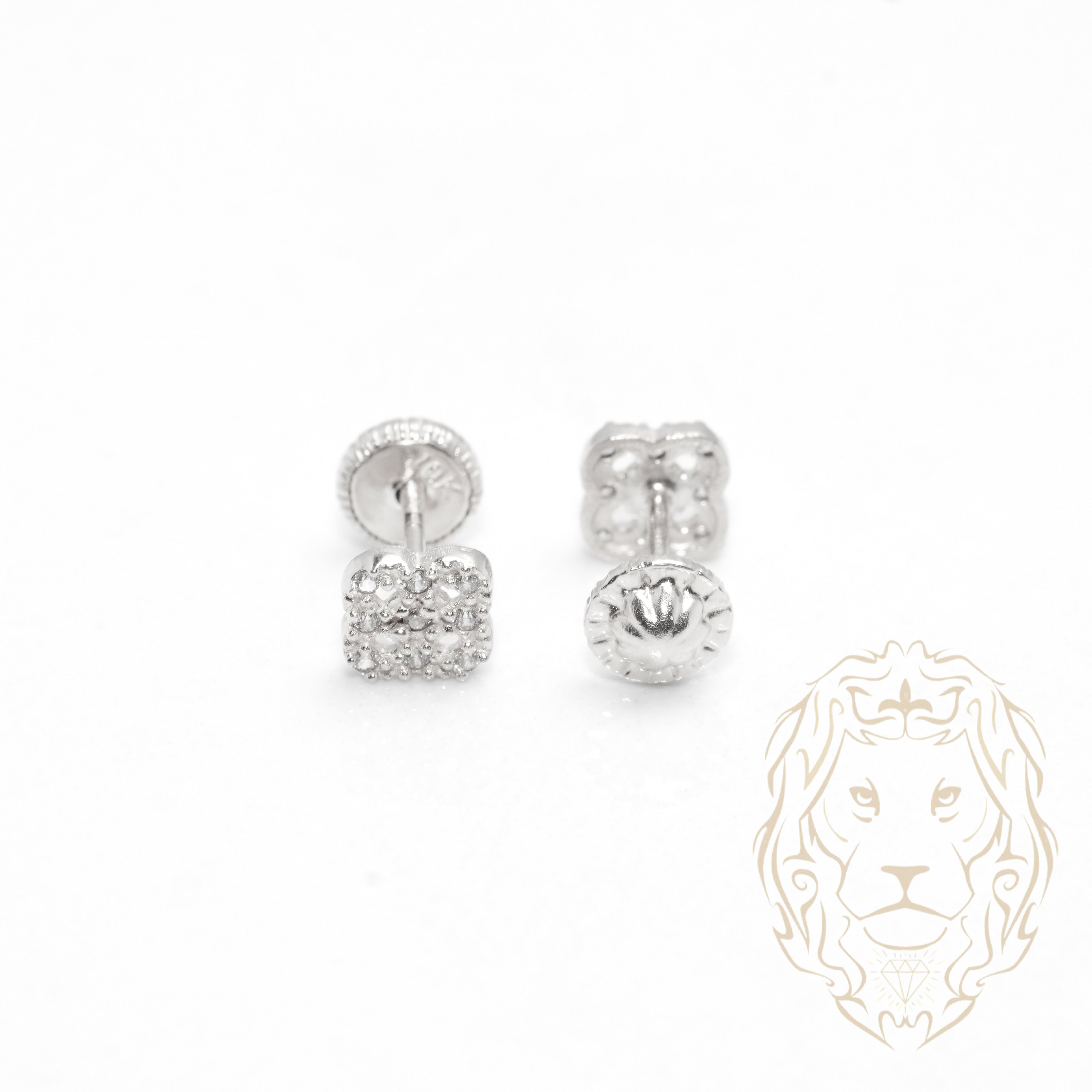 Studs to screw - 10K gold white clover with cz pavement - BOG709