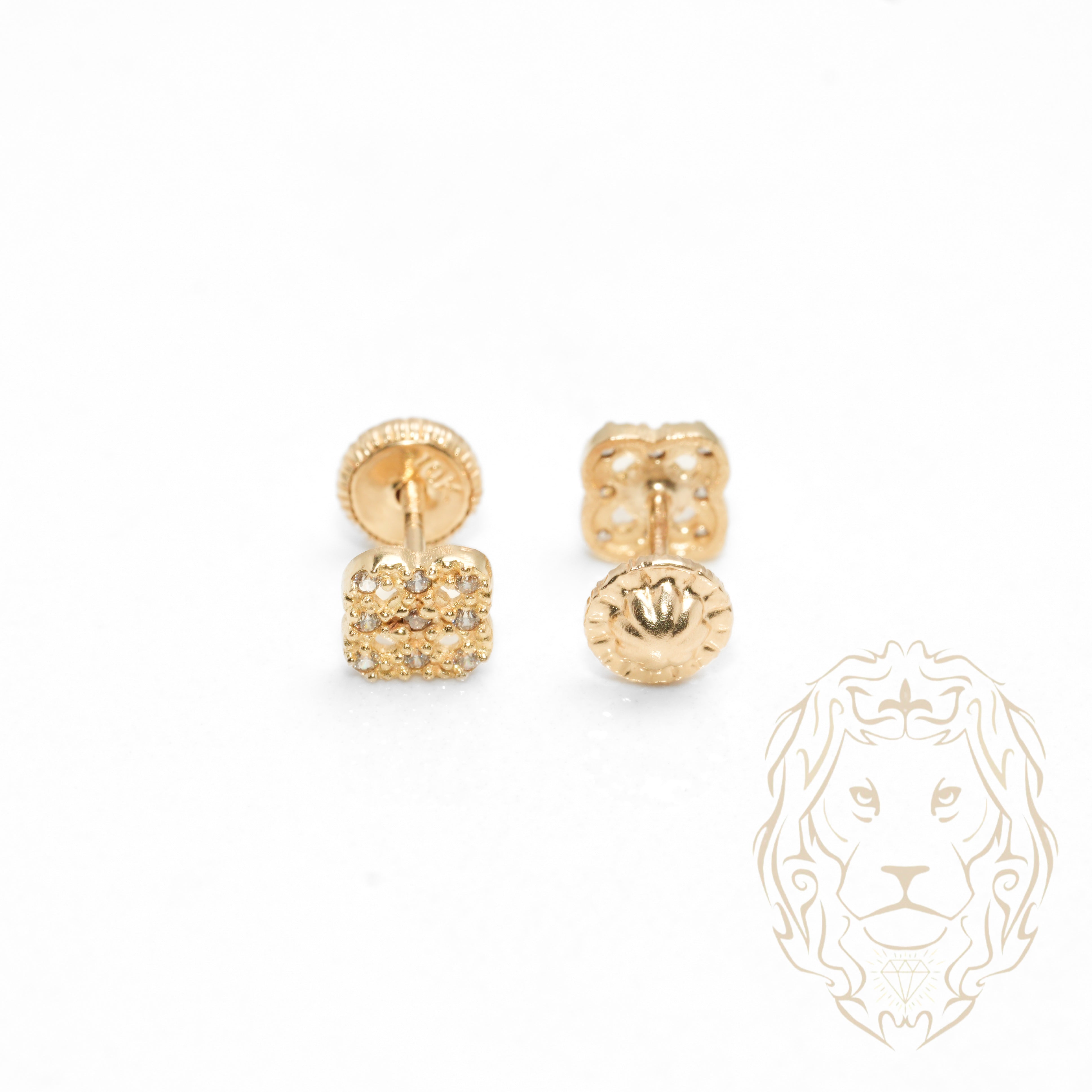 Studs to screw - 10K gold clover paved with cz - BOG708