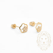Studs to screw - 10K yellow gold cz pave flowers - BOG710