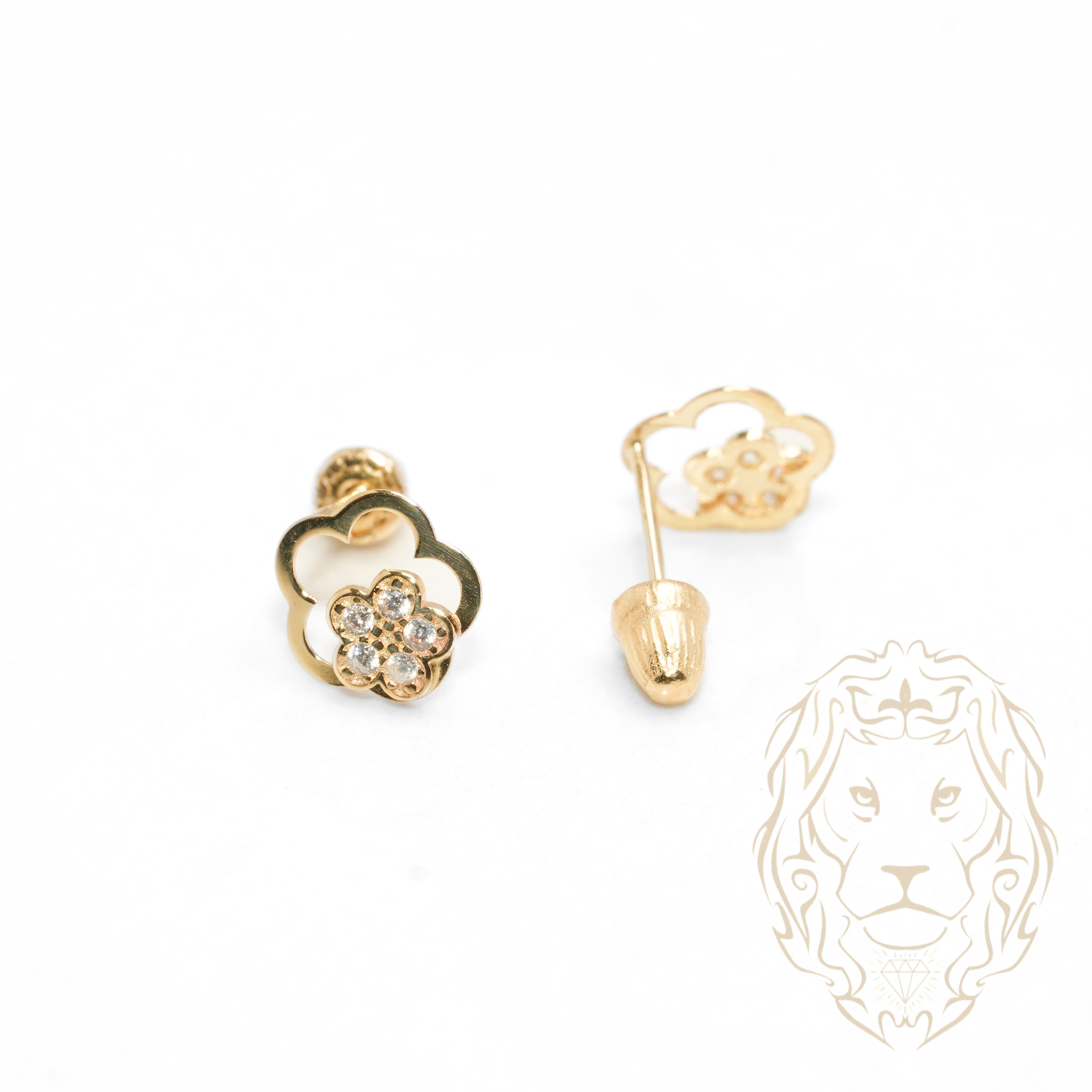 Studs to screw - 10K yellow gold cz pave flowers - BOG710