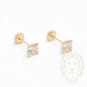 Screw Studs - Gold 10K yellow cz princess cut 5mm - BOG711