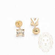 Screw Studs - Gold 10K yellow cz princess cut 5mm - BOG711