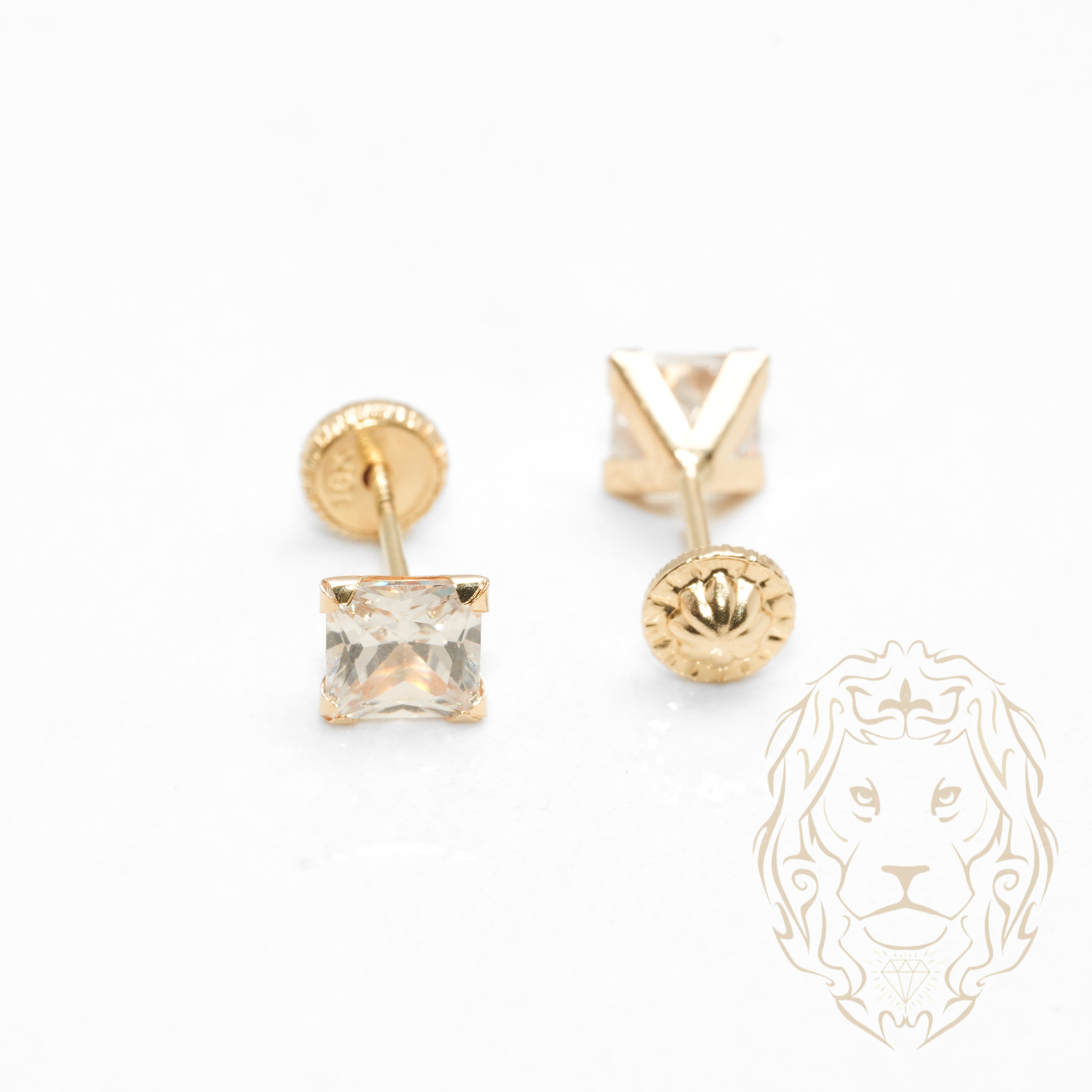 Screw Studs - Gold 10K yellow cz princess cut 5mm - BOG711