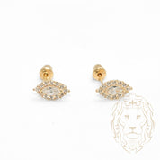 Screw studs - Gold 10K yellow halo marquise cz- BOG712