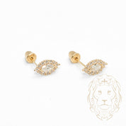 Screw studs - Gold 10K yellow halo marquise cz- BOG712