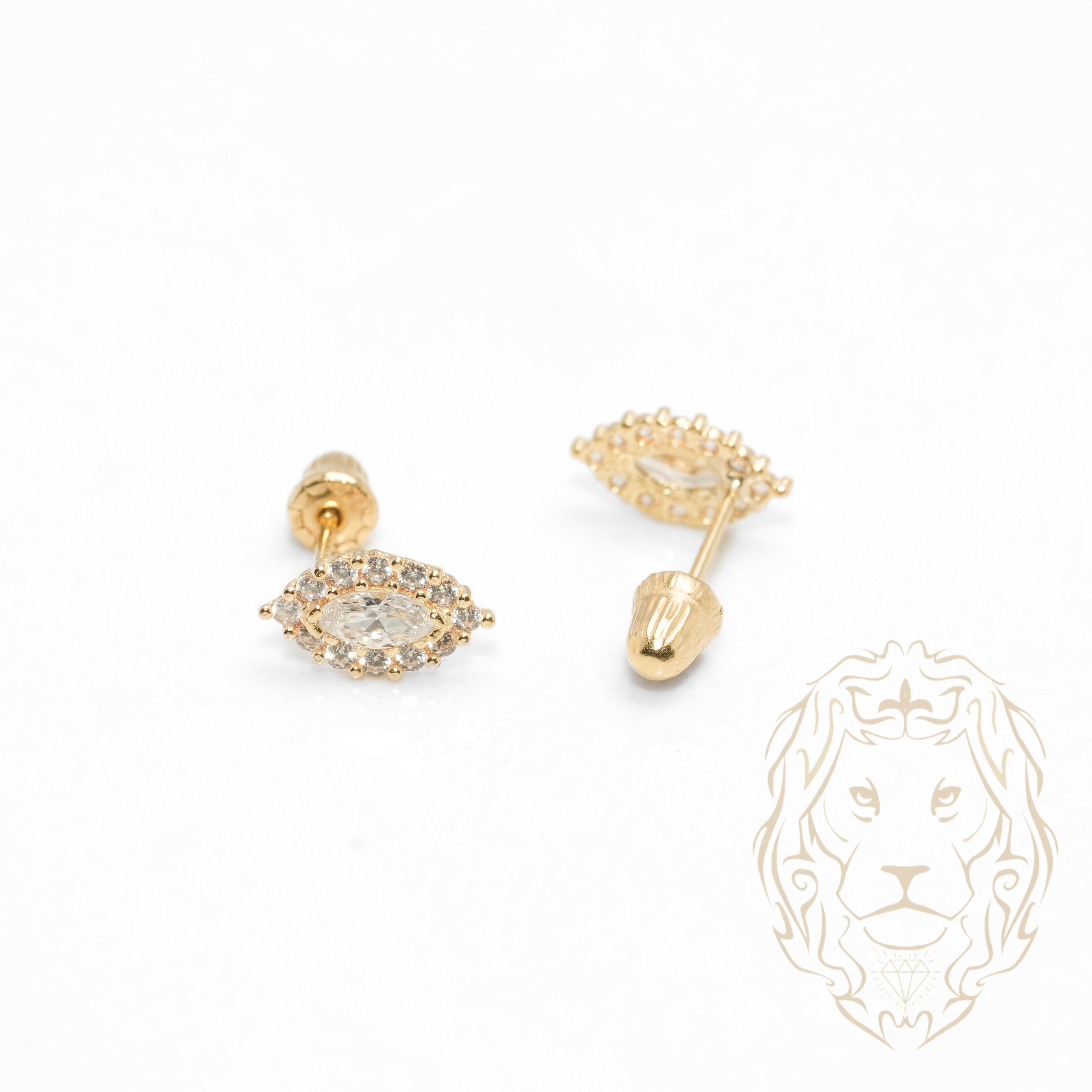 Screw studs - Gold 10K yellow halo marquise cz- BOG712