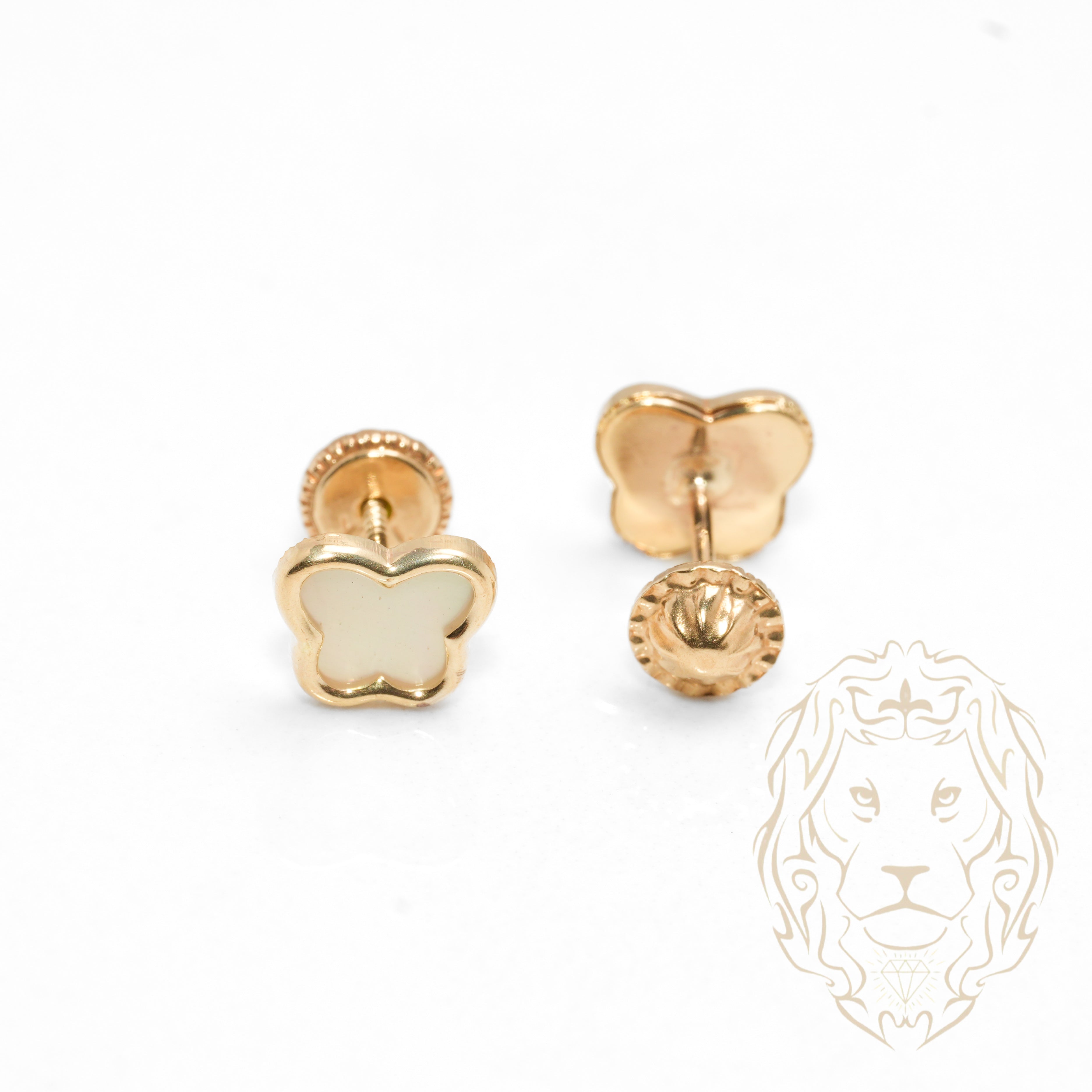Screw Studs - 10K Yellow Gold Butterfly Mother of Pearl - BOG713
