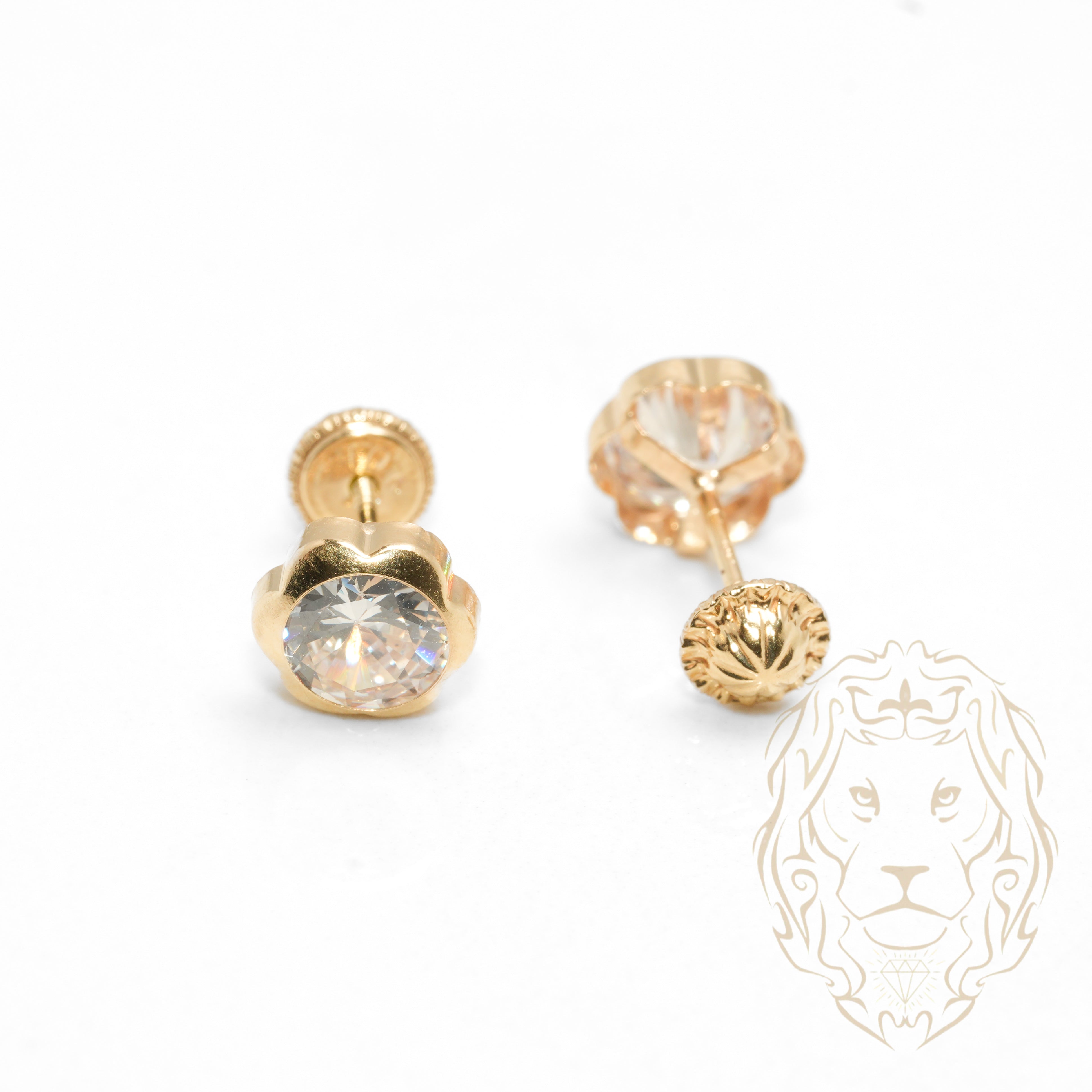 Studs to screw - 10K Gold flower set with round cut cz - BOG717
