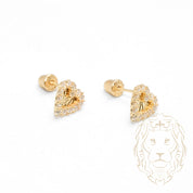 Studs à visser - Or 10K jaune coeur coupe diamant pavé de cz - BOG720