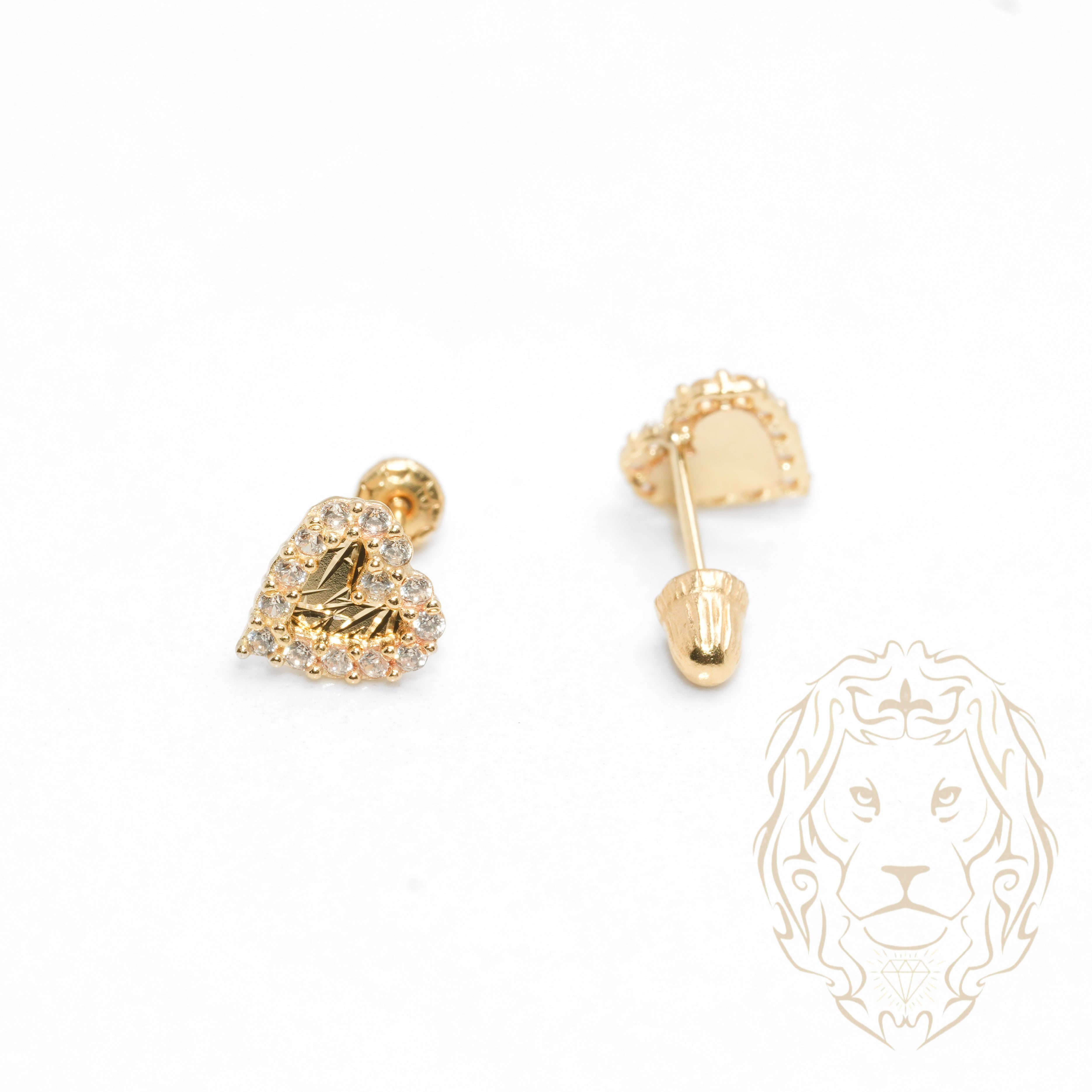 Studs à visser - Or 10K jaune coeur coupe diamant pavé de cz - BOG720