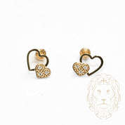 Studs to screw - Gold 10K yellow hearts paved with cz - BOG721