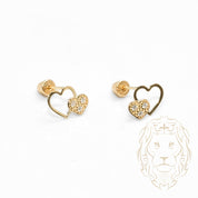 Studs to screw - Gold 10K yellow hearts paved with cz - BOG721