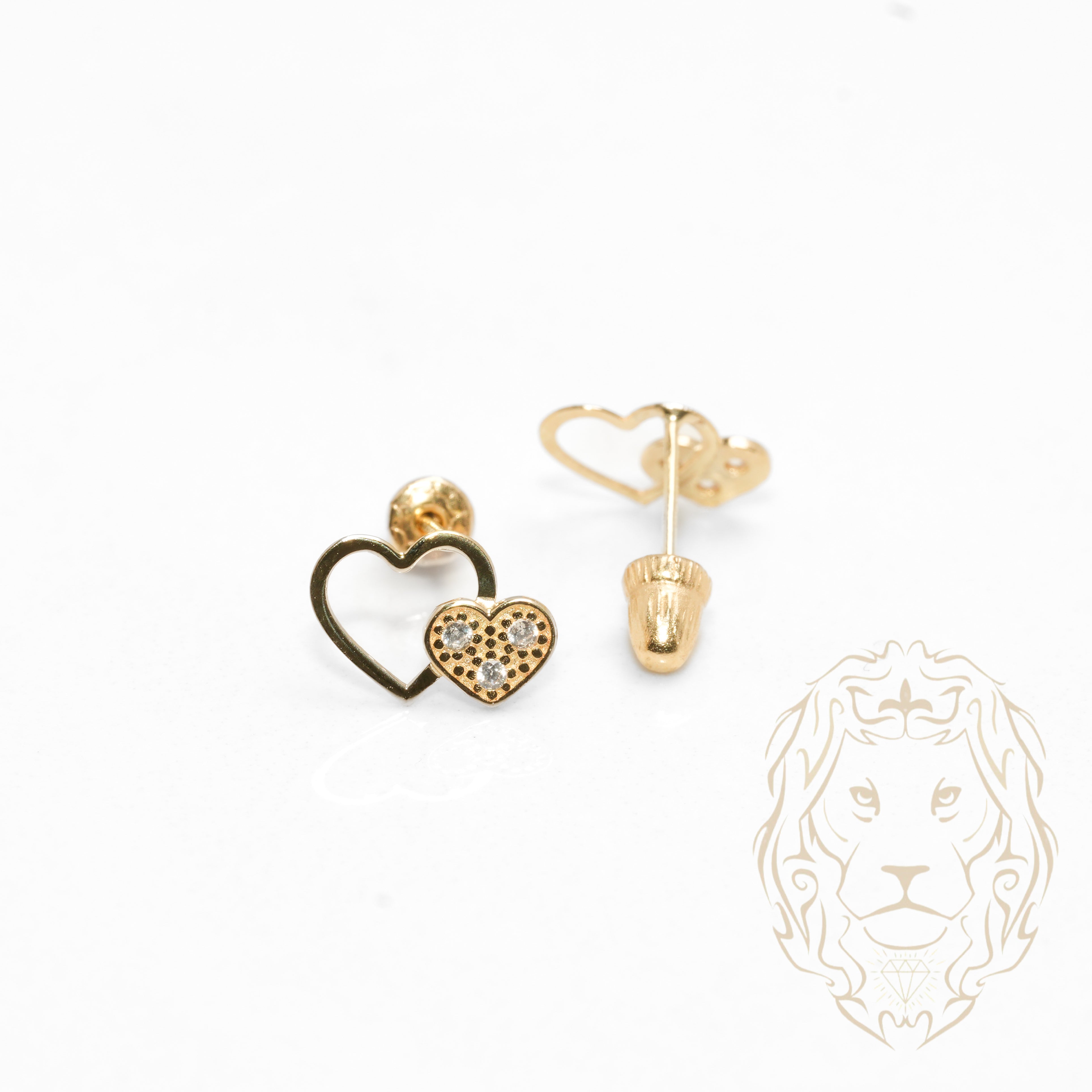 Studs to screw - Gold 10K yellow hearts paved with cz - BOG721