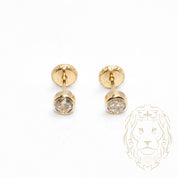 Screw Studs - Gold 10K yellow cz cut round closed set 4mm - BOG722