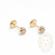Screw Studs - Gold 10K yellow cz cut round closed set 4mm - BOG722