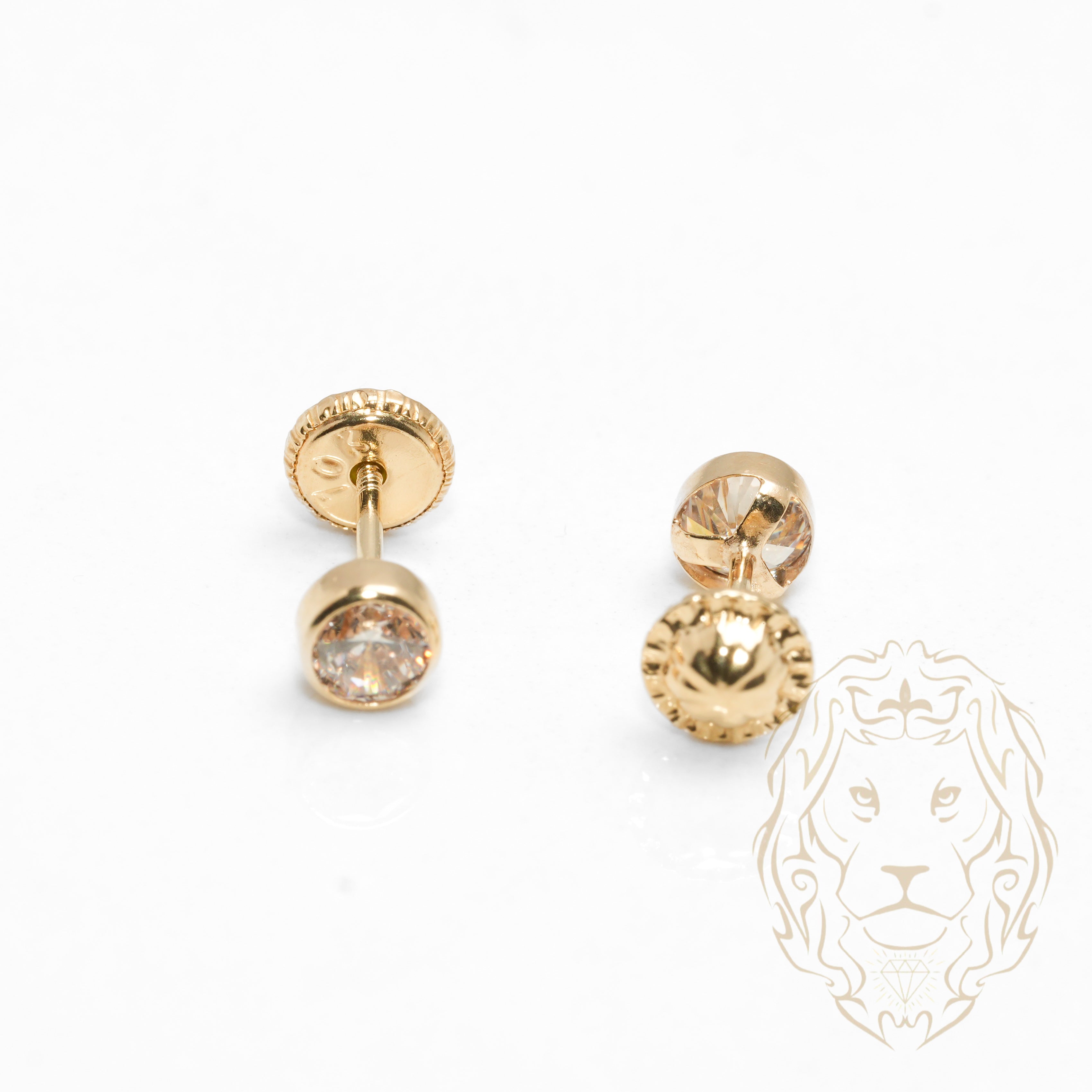 Screw Studs - Gold 10K yellow cz cut round closed set 4mm - BOG722