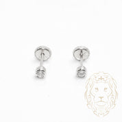 Screw Studs - Gold 10K white cz cut round closed set 3mm - BOG724