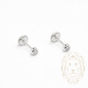 Screw Studs - Gold 10K white cz cut round closed set 3mm - BOG724