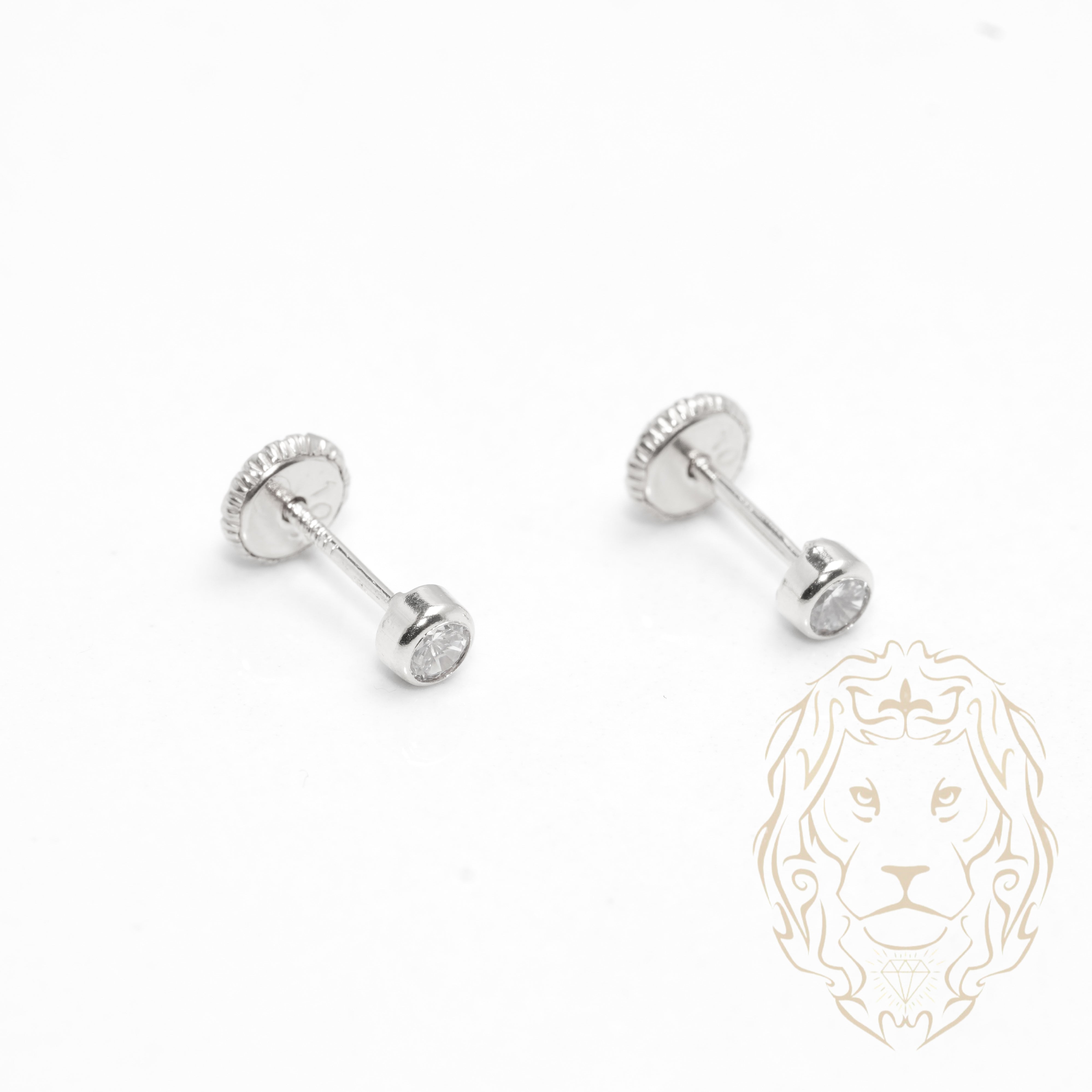 Screw Studs - Gold 10K white cz cut round closed set 3mm - BOG724