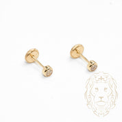 Screw Studs - Gold 10K yellow cz cut round closed set 3mm - BOG723
