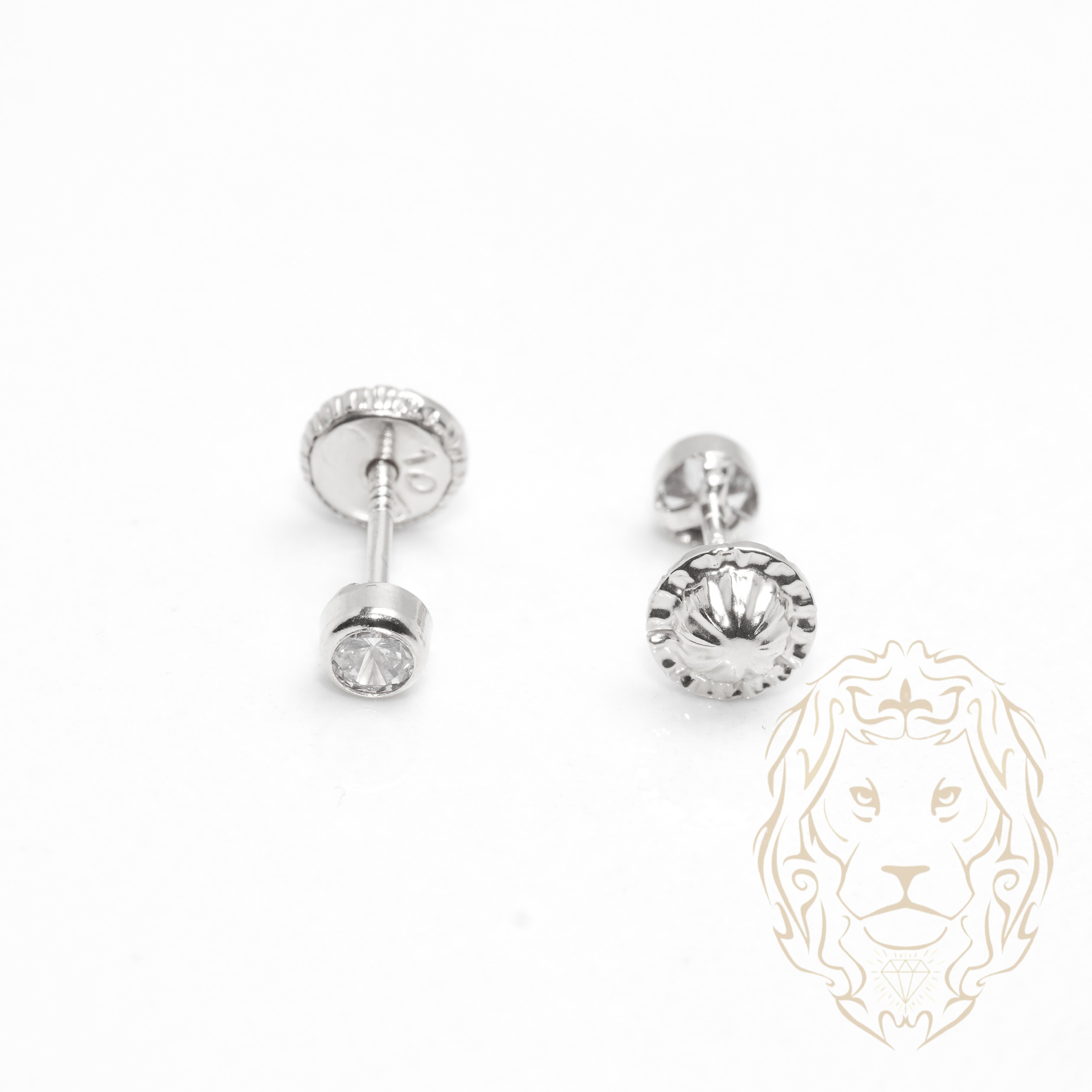 Screw Studs - Gold 10K white cz cut round closed set 3mm - BOG724