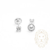 Screw Studs - Gold 10K white cz round cut 3mm - BOG725