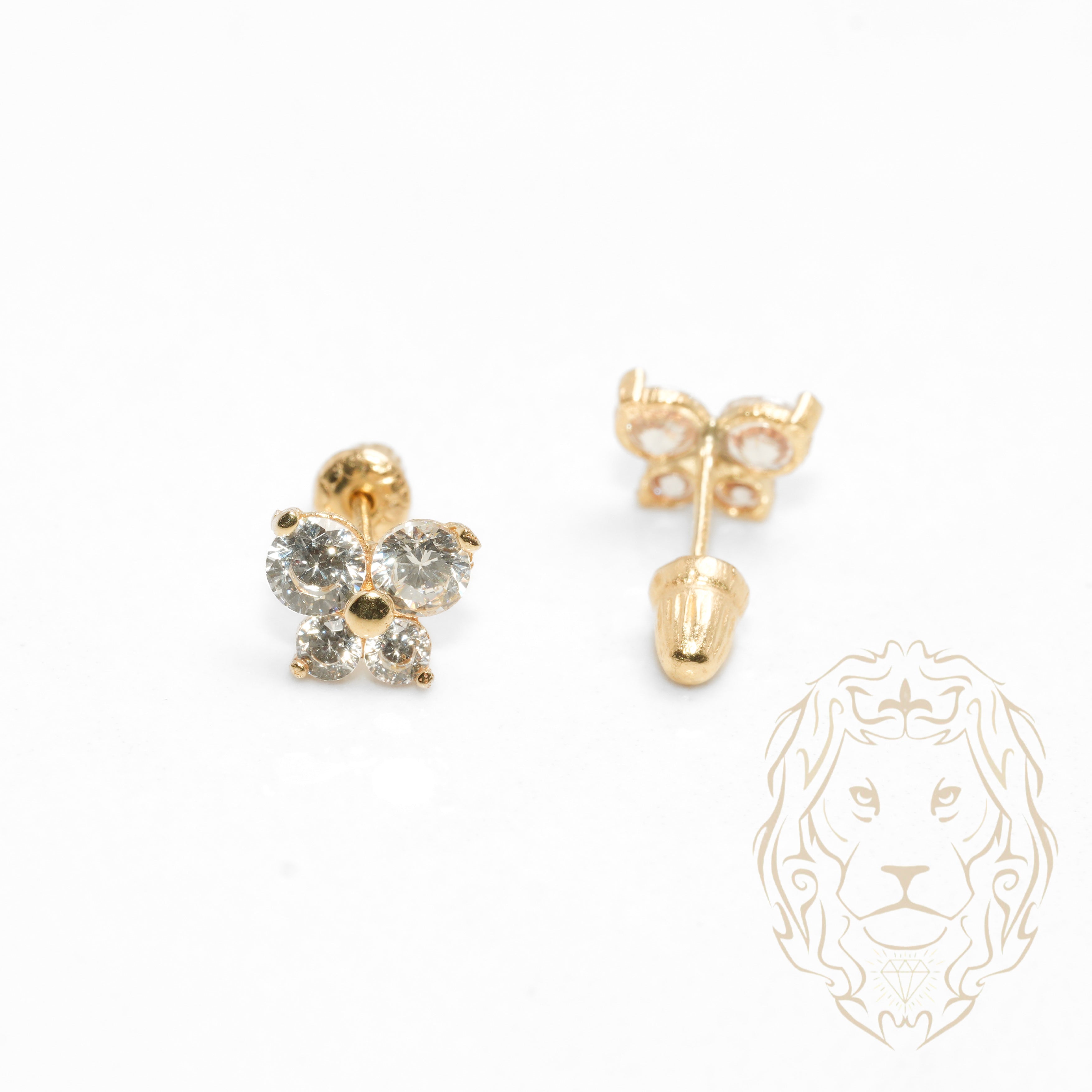 Studs to screw - 10K Gold yellow butterfly cz stones - BOG726