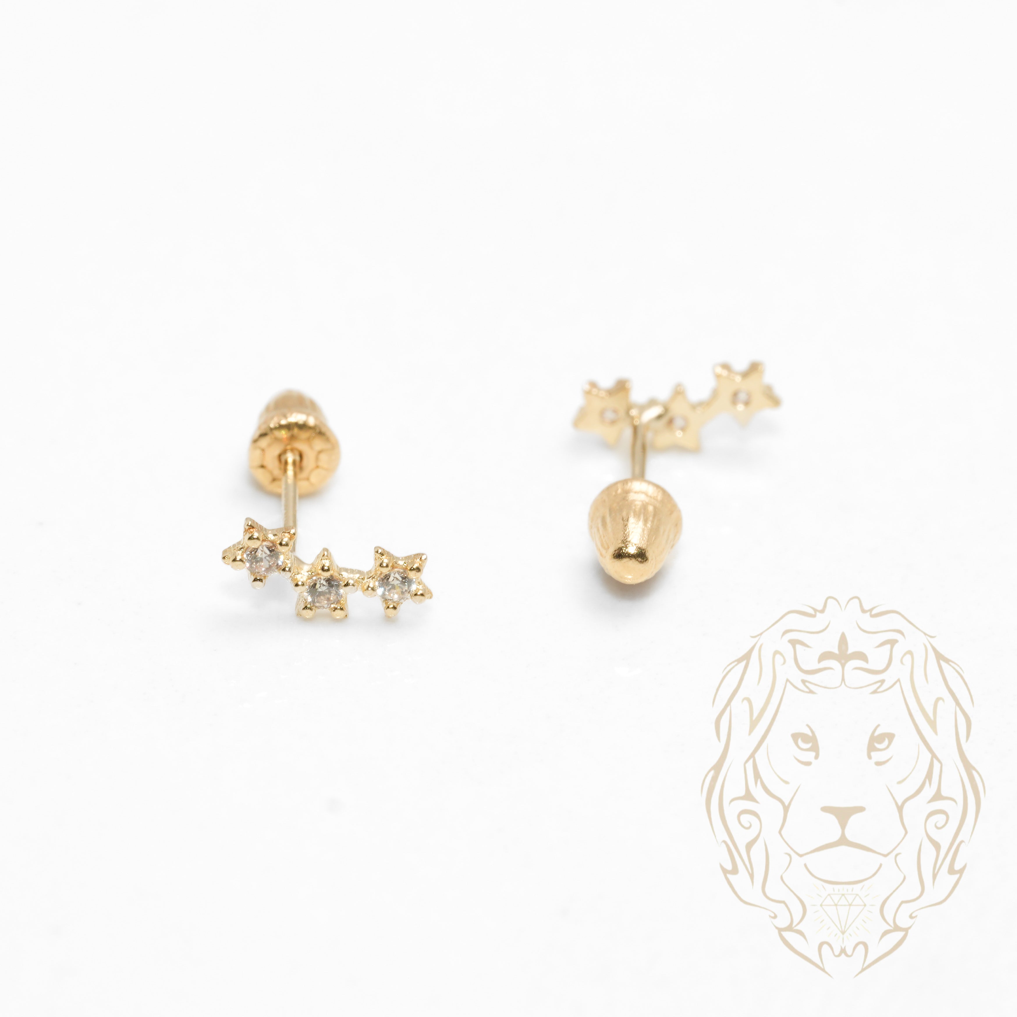 Studs to screw - 10K Gold yellow stars set with cz - BOG728