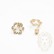Studs to screw - 10K Gold yellow flower set with cz - BOG729