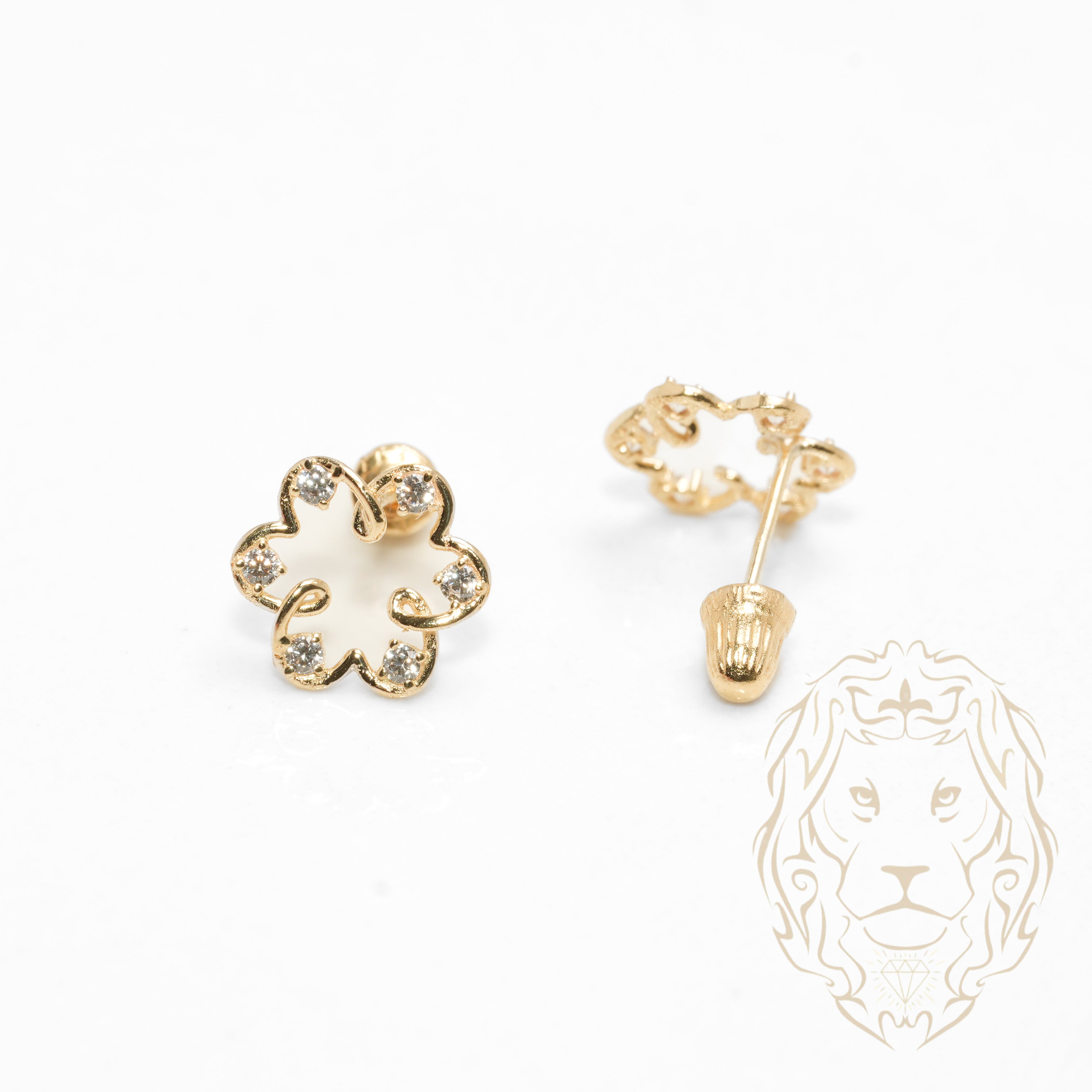 Studs to screw - 10K Gold yellow flower set with cz - BOG729