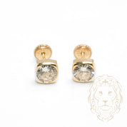Screw Studs - 10K Yellow Gold Square Cz Cut Round 6mm - BOG731
