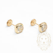Screw Studs - 10K Yellow Gold Square Cz Cut Round 6mm - BOG731
