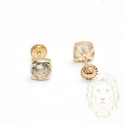 Screw Studs - 10K Yellow Gold Square Cz Cut Round 6mm - BOG731