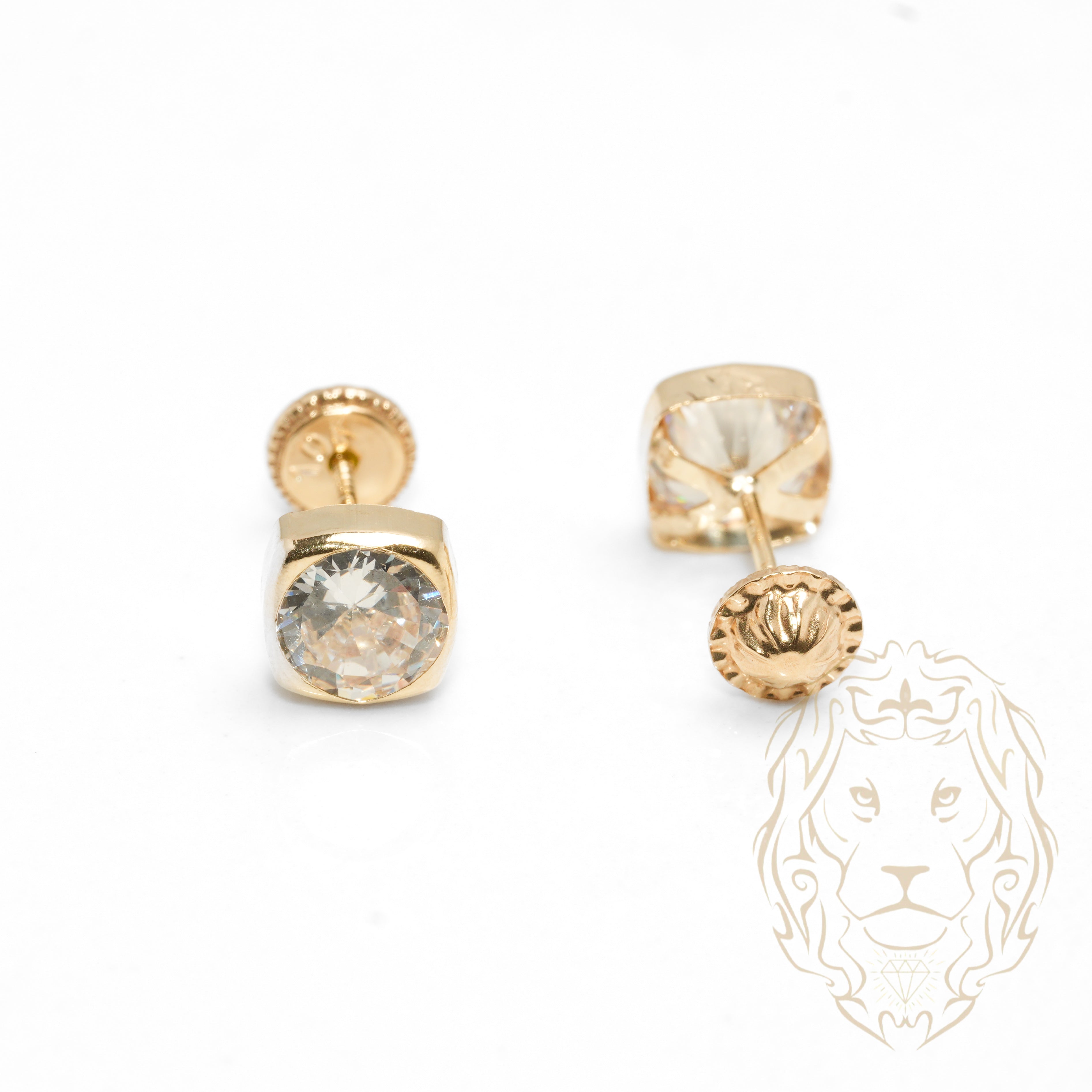 Screw Studs - 10K Yellow Gold Square Cz Cut Round 6mm - BOG731