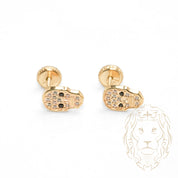 Studs to screw - 10K gold skull cz pave - BOG733