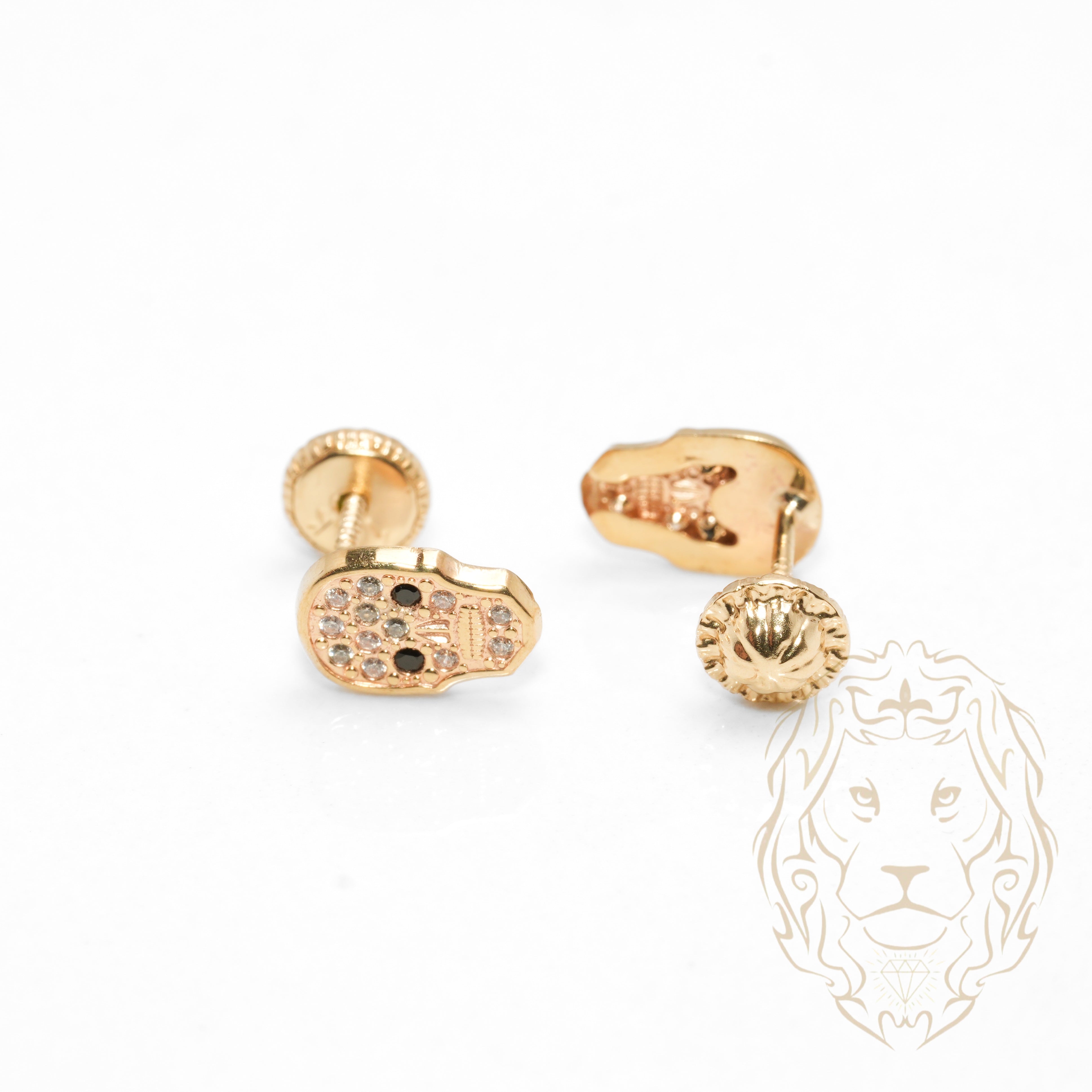 Studs to screw - 10K gold skull cz pave - BOG733
