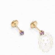 Studs to screw - 10K gold yellow birthstone from february cz - BOG735