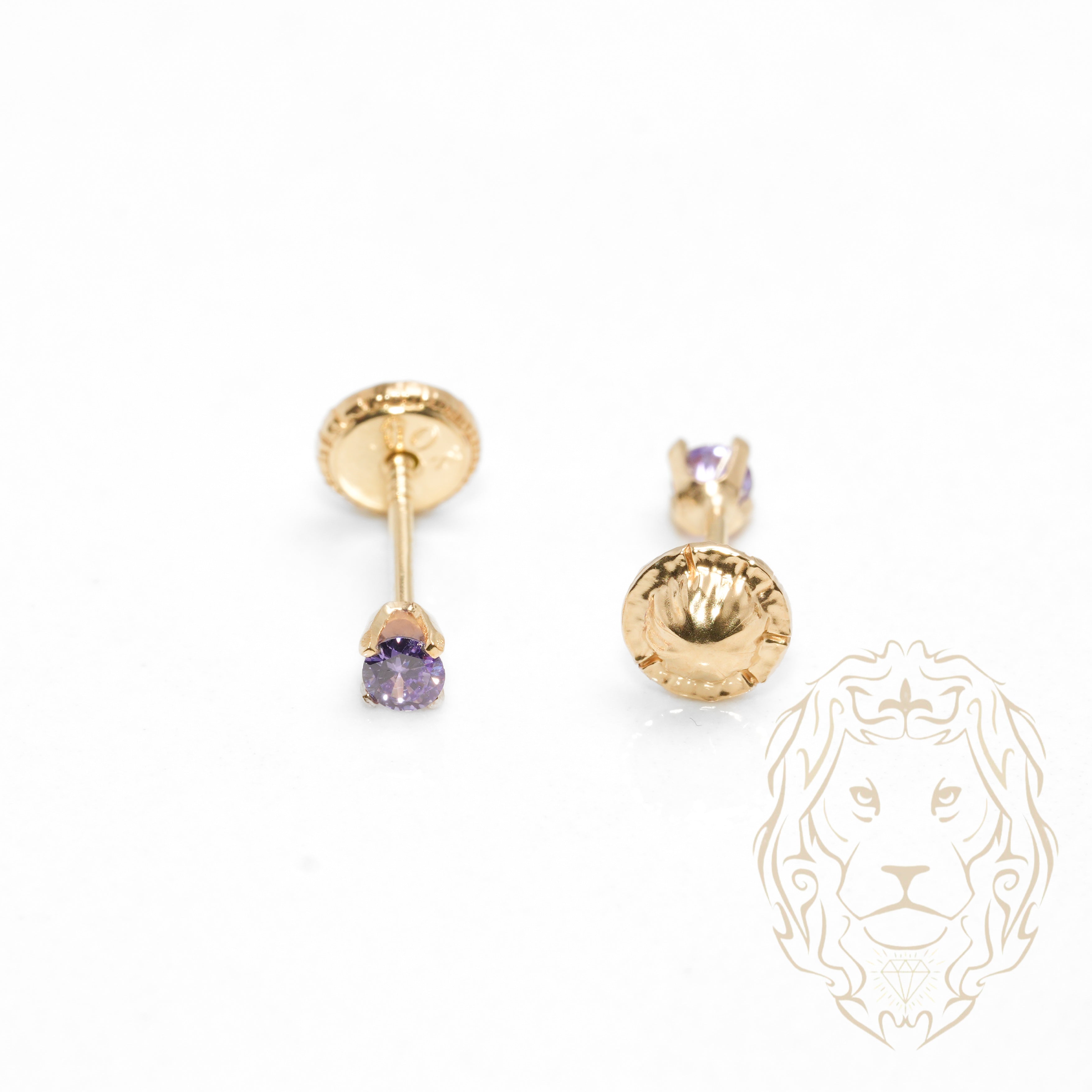 Studs to screw - 10K gold yellow birthstone from february cz - BOG735