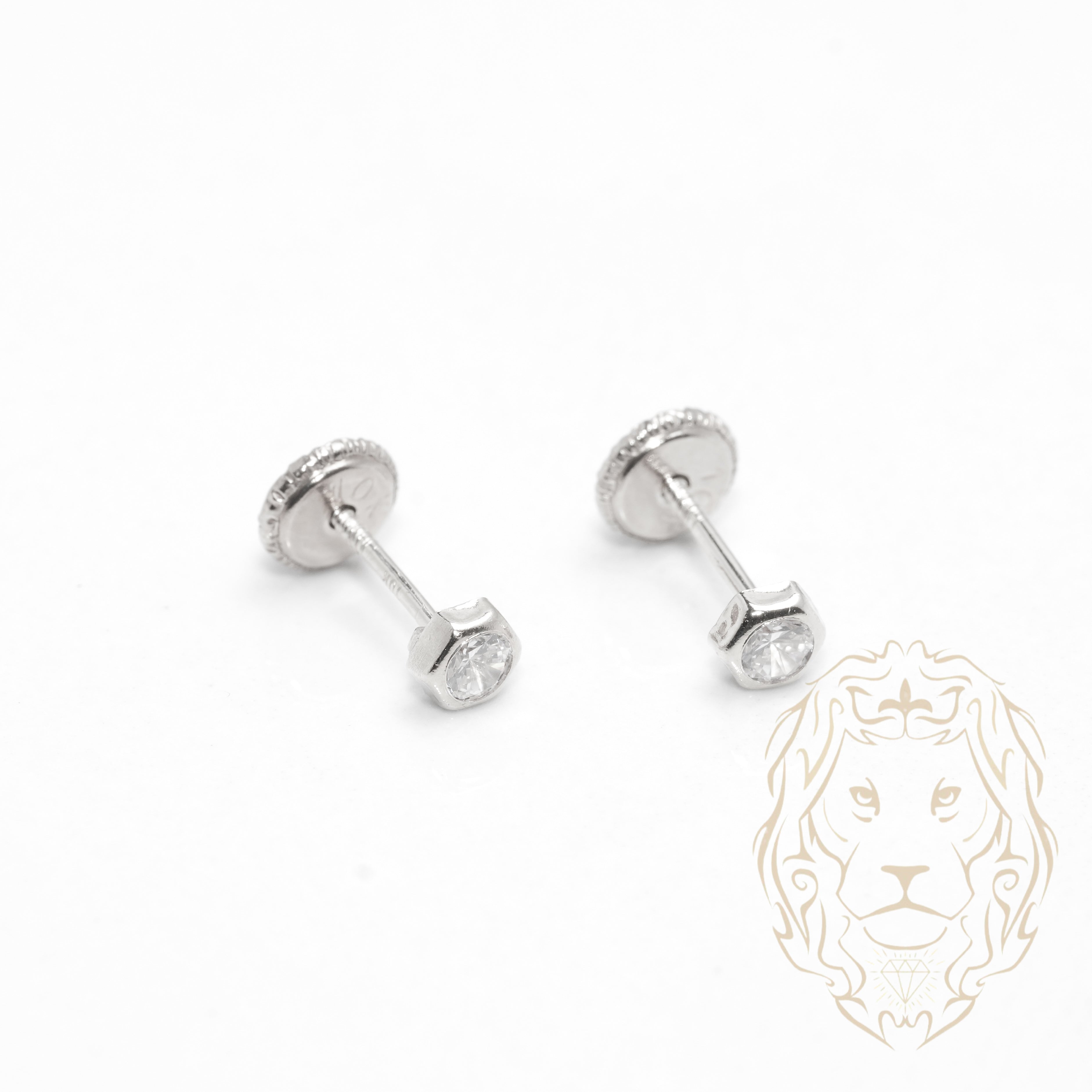 Screw Studs - Gold 10K white hexagonal set with cz 3mm - BOG740