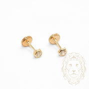 Screw Studs - Gold 10K yellow hex set with cz 3mm - BOG739