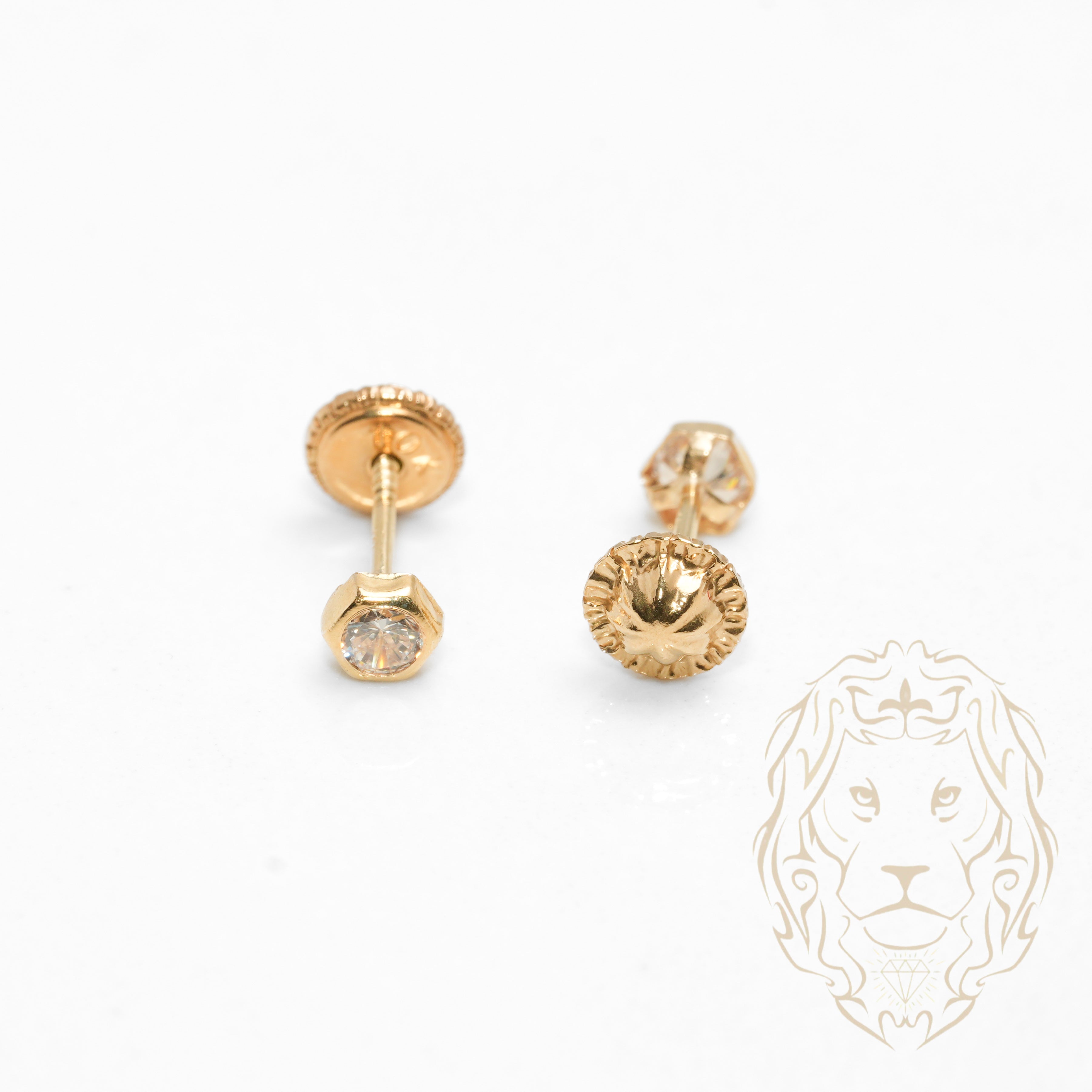 Screw Studs - Gold 10K yellow hex set with cz 3mm - BOG739