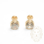 Screw Studs - 10K Gold yellow stone cz cut round closed set 7mm - BOG743